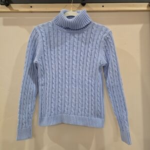 LL Bean Sweater Womens S Light Blue Cable Knit Turtleneck Long Sleeve Preppy